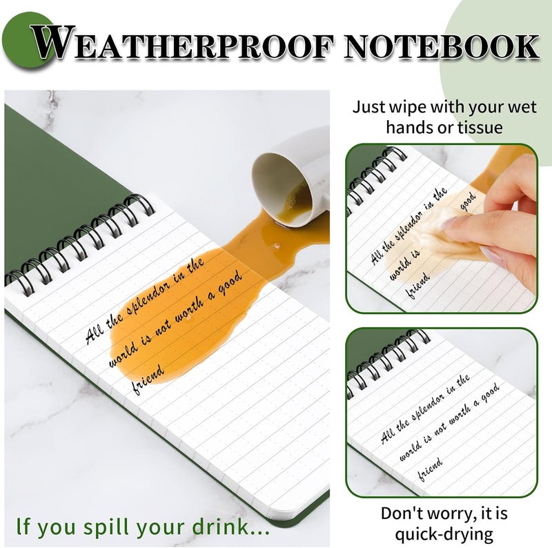 Coidea Waterproof Notebook, 4 Pack Top-Spiral Pocket Notepad, 3" x 5" Weatherproof NotePad, Police Pocket Notebook Memo Steno Note Pads for Outdoor Office School Recording, Army Green - Image 4